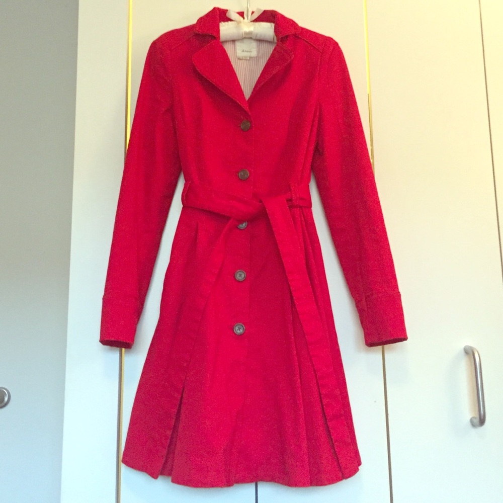 Anthropologie Elevenses Red Corset Trench, Size 4